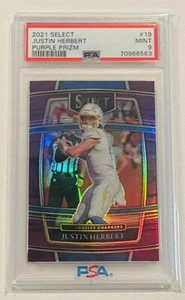 Panini Select 2021 Justin Herbert púrpura Prizm/75 #19 PSA 9 gemas como nuevo - Imagen 1 de 2