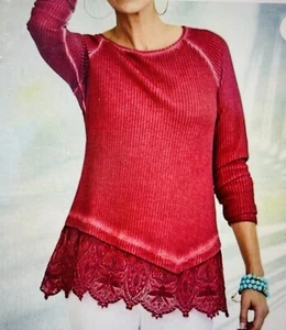 Top túnica térmica Soft Surroundings jazmín para mujer talla M dobladillo de encaje festoneado - Imagen 1 de 13