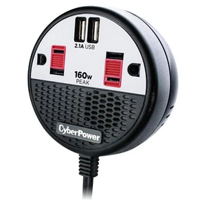 Cyber Power 160W POWER INVERTER | 12V DC to 120V x2 AC OUTLETS x2 2.4A USB-A 4ft - Picture 1 of 6