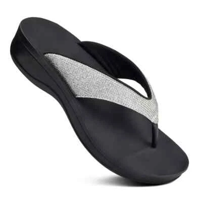 Chanclas AEROTÓTICAS Ortopédicas Cómodas Tanga Brillante-Plata Sandalia - Talla 6 Foto 1 de 4