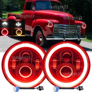 Faros LED Halo Hi/Lo rojo DRL Fit 1953-1957 camioneta Chevy 3100 2 piezas 7" - Imagen 1 de 14