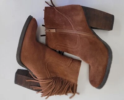 Sbicca Marimba Fringe Whiskey Premium Suede Leather High-Heel Boots Szie 7 - Image 1 of 4