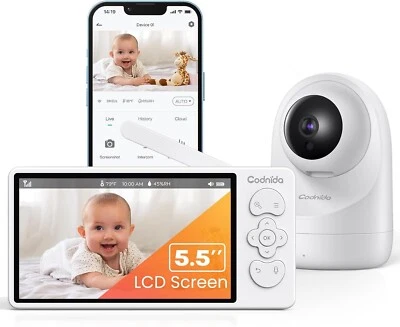 CODNIDA 3MP 2K Babyphone mit Kamera 5,5 Zoll WLAN Video 360° PTZ & Mobile App Steuerung