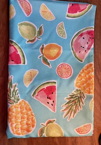 Large Summer Tablecoth, Blue w/Fruits, Polyester, 102"L x 98" - Picture 1 of 2