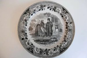 ANCIENNE ASSIETTE CREIL MONTEREAU "LE CURÉ DE CAMPAGNE" XIXème - Imagen 1 de 5