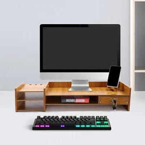 Soporte organizador de escritorio de madera con cajones oficina escritorio almacenamiento monitor soporte - Imagen 1 de 15