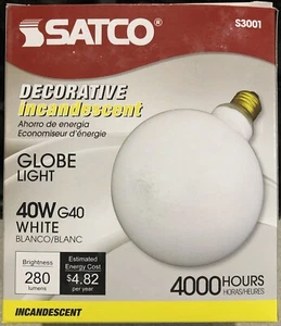 SATCO S3001 G40 40WATT WHITE GLOBE Decorative LIGHT BULB - Picture 1 of 1