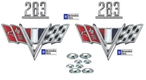 1965 - 1967 Impala 283 V-Flag Fender Emblem 2 Fender Set ( 283 Fender Emblems) - Picture 1 of 2
