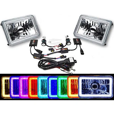 4X6" Color Change RGB SMD LED Halo Angel Eye Headlight 6000K HID Light Bulb Pair - Image 1 of 4