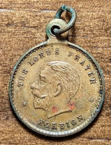 The Lord's Prayer Foreign King George V Brass Hanging Medal Pendant - Picture 1 of 4
