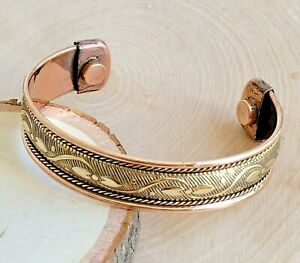 Therapy Energy Cuff Bangle Flower Copper Magnetic Bracelet Arthritis Pain