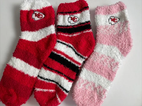 3 PAIR SET! Kansas City Chiefs  FBF Women’s Cozy Fuzzy Sleep Socks. OSFM (FZ4) Cover
