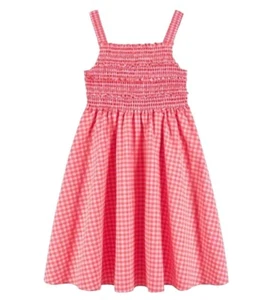 Andy & Evan Gingham smocked dress large 12/14 neon Pink & White preppy lined - Picture 1 of 7