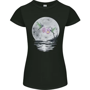 Hummingbirds With Moon & Flower Womens Petite Cut T-Shirt - Picture 1 of 3