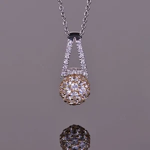 Sphere White Sapphire Pendant 14k White/Yellow Gold - Picture 1 of 4