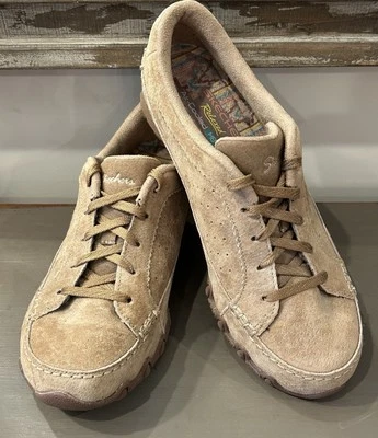 Women's Sz 8 Skechers Bikers Curbed Suede Lace Up Oxford Sneaker Desert Brown - Image 1 of 4