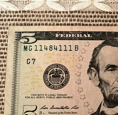 MG 11484111 B : RADAR  ( 1-4-8 ) $5 Five Dollar Bill - Image 1 of 3