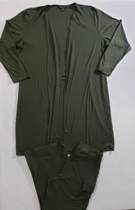 Ashley Stewart 2 Piece Set Cargo Pants Size 2X & Long Cardigan 3X Green Stretch - Picture 1 of 9