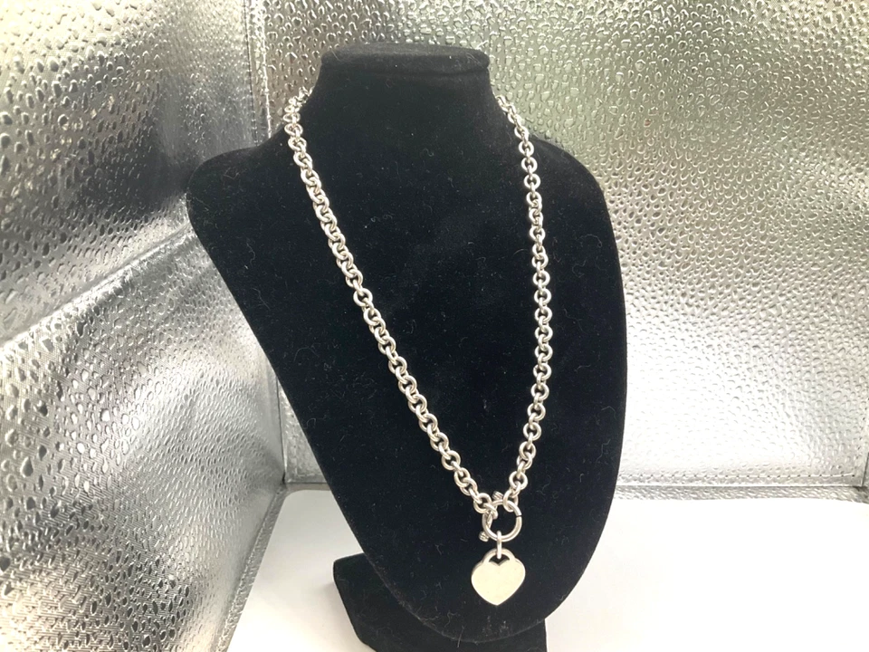 Collar Gargantilla Sterling Corazón Palanca 16.5" Rolo 925 Cadena 32 Gramos Foto 1 de 4