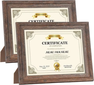 8.5x11 Certificate Document Frame 2 Pack Rustic Brown Distressed Picture Frames - Picture 1 of 12
