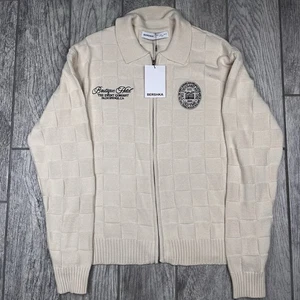 Bershka City Sweater Full Zip Cardigan Sweatshirt Mens L Cream Off White Golf - Picture 1 of 10