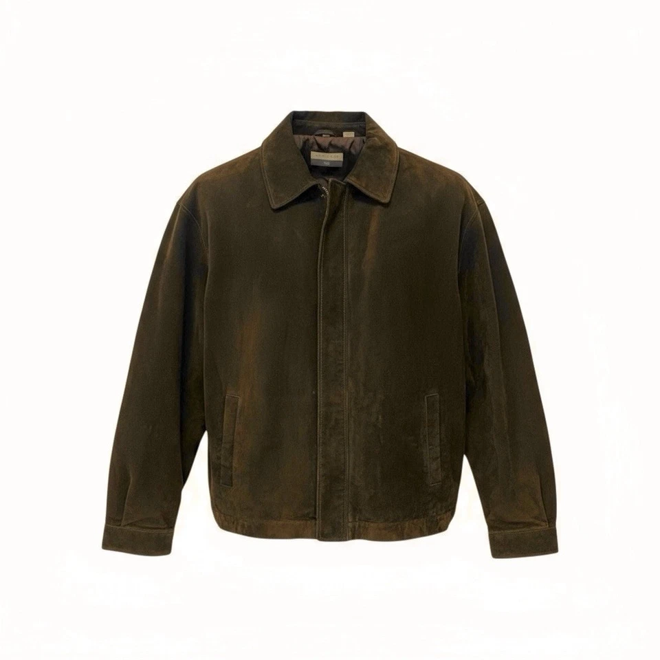 Chaqueta de bombardero de gamuza Savile Row para hombre talla 2XL marrón cuero genuino cremallera completa Foto 1 de 4