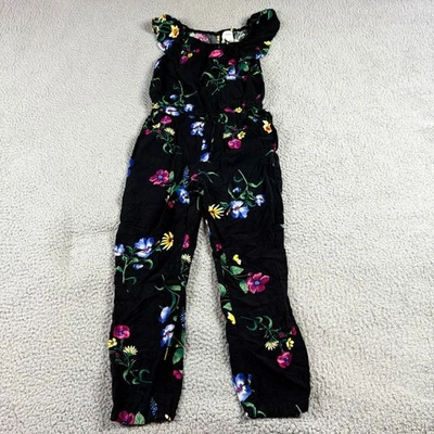 Old Navy Black Purple Girls M/8 Floral Cottagecore Flutter Sleeve Rayon Jumpsuit - Image 1 of 4