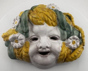 Máscara facial de cerámica Vietri mayólica italiana de colección mitología romana querubín Ceres 6x5 - Imagen 1 de 10