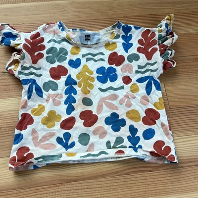 Tea Collection crop tshirt floral print girl size 8. ruffle sleeve - Image 1 of 4