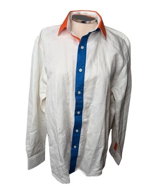VTG UF University Gators Mens Button Down Shirt L Linen Cotton Orange Blue read - Image 1 of 4