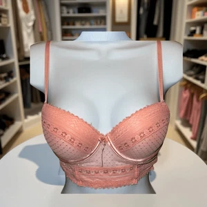 Daisy Fuentes Lace Plunge Peach Bra Size 34B - Picture 1 of 6