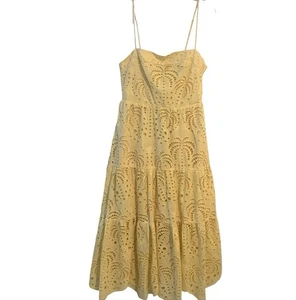 NEW Calypso St Barth Yellow Midi Dress Embroidered Eyelet Smocked Top Size M - Picture 1 of 8