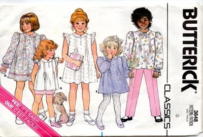 3648 Vintage Butterick Niñas Años 80 Top Pantalones Cortos Vestido Fácil 3 Corte Foto 1 de 2