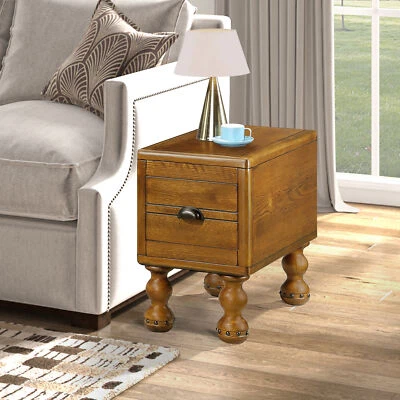 Narrow End Table with Storage Drawer, Rustic Side Table with Solid Wood Frame - Image 1 of 4