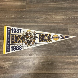 Vintage LAKERS 1987-1988 WORLD CHAMP BACK to BACK PENNANT - 12" x 30"  - Picture 1 of 9