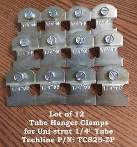 Lot of 12 Tube Hanger Clamps for Uni-strut 1/4" Tube, Techline P/N: TCS25-ZP - Picture 1 of 3