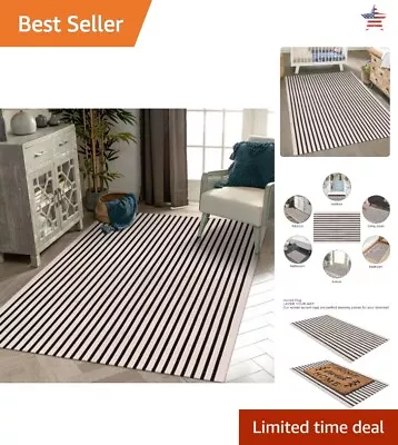 Alfombra moderna a rayas blancas y negras - Duradera y lavable - 5'x8' Foto 1 de 4