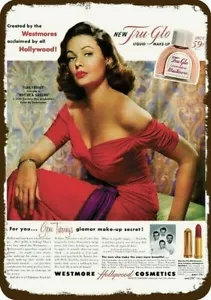 1952 GENE TIERNEY Pin-Up & Tru-Glo Vintage-Look DEKORATIVES REPLIKAT METALLSCHILD - Bild 1 von 1