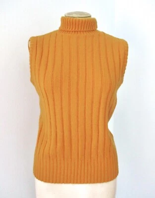 Vtg 60s Mod Gold Shaker Knit Sleeveless Turtleneck Sweater Pullover Vest M - Image 1 of 4