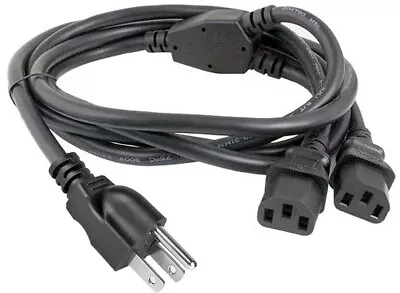 6FT 1 AC Plug To 2 Computer Style C13 Split Cord For PC Printer LCD TV Projector - Image 1 of 4