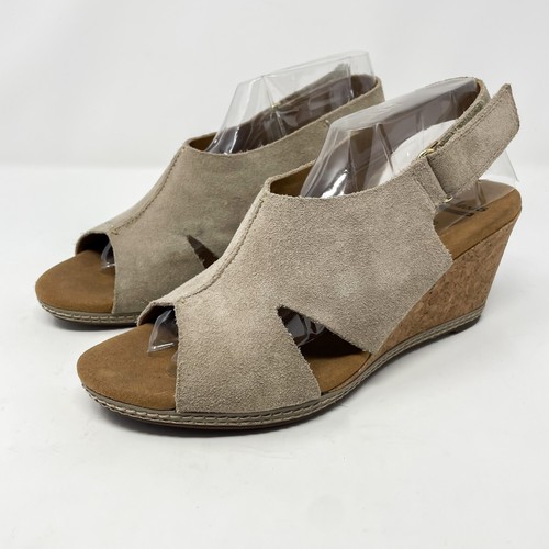 Sandali donna Clarks Collection beige slingback punta aperta zeppa scamosciata taglia 9M