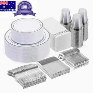175x Wedding Party Plates Reusable Tableware Dinnerware Silver For 25 Guests AU - Picture 1 of 11