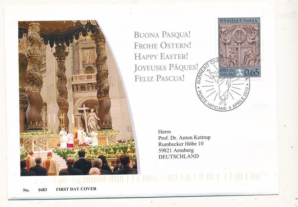 D433399 Vatican City FDC Happy Easter 2010 Arnsberg Germany - Image 1 of 1