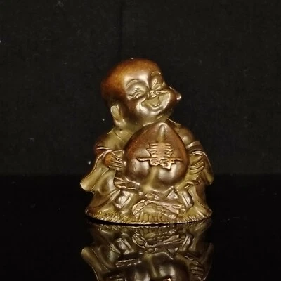 Antigua estatua china de bronce para mascotas de té de cumpleaños de adoración infantil Foto 1 de 4