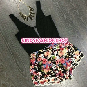 New Summer Fashion Women Sexy Short Bodycon Bandage Jumpsuit Lace Printed - Picture 1 of 3