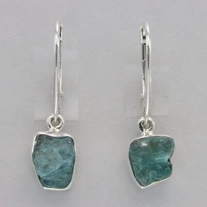 Pendientes APATITA Azul Corte Crudo Natural Corte Áspero - PLATA ESTERLINA 925 #901-Me - Imagen 1 de 9