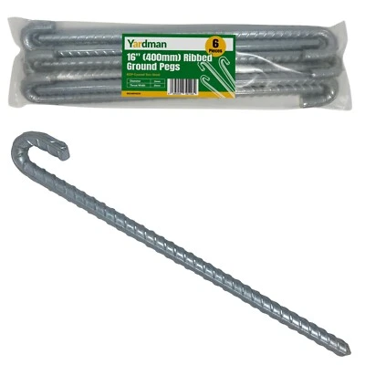 Yardman Bodenstifte - 6 Stck. 16" gerippter Zeltstift - 16 mm dicker Torr Stahl