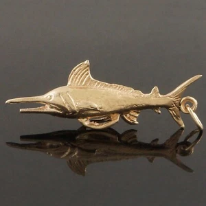 Solid 14K Yellow Gold 3 Dimensional Marlin Fish Estate Fishing Charm Pendant - Picture 1 of 8