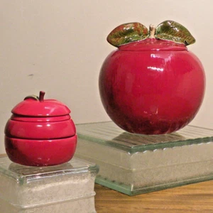 Vintage Landola Cookie Jar Red Apple Measuring Cup Whimsical - Picture 1 of 15