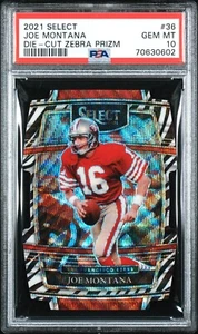 2021 Select Joe Montana Zebra Prizm Die Cut SP #36 PSA 10 GEM MT Concourse 49ers - Picture 1 of 2